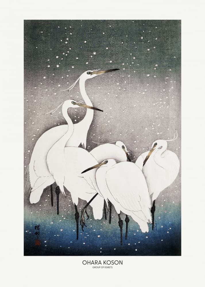 Group Of Egrets by Ohara Koson — canvas wall art