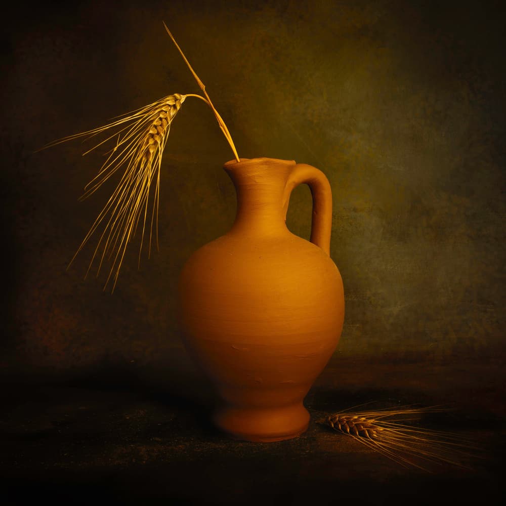 Golden Wheat Jug by Cicek Kiral — canvas wall art