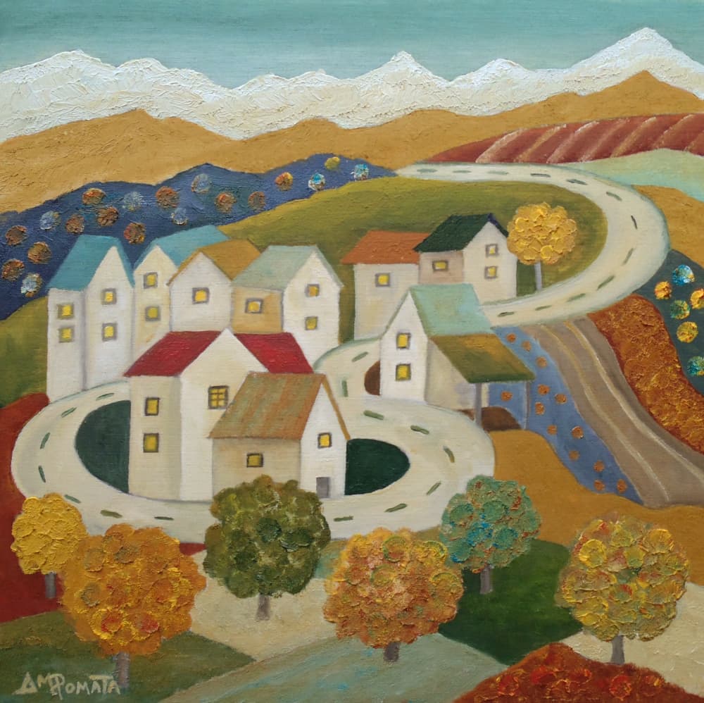 Cozy Autumn Village by Angeles M. Pomata — canvas wall art