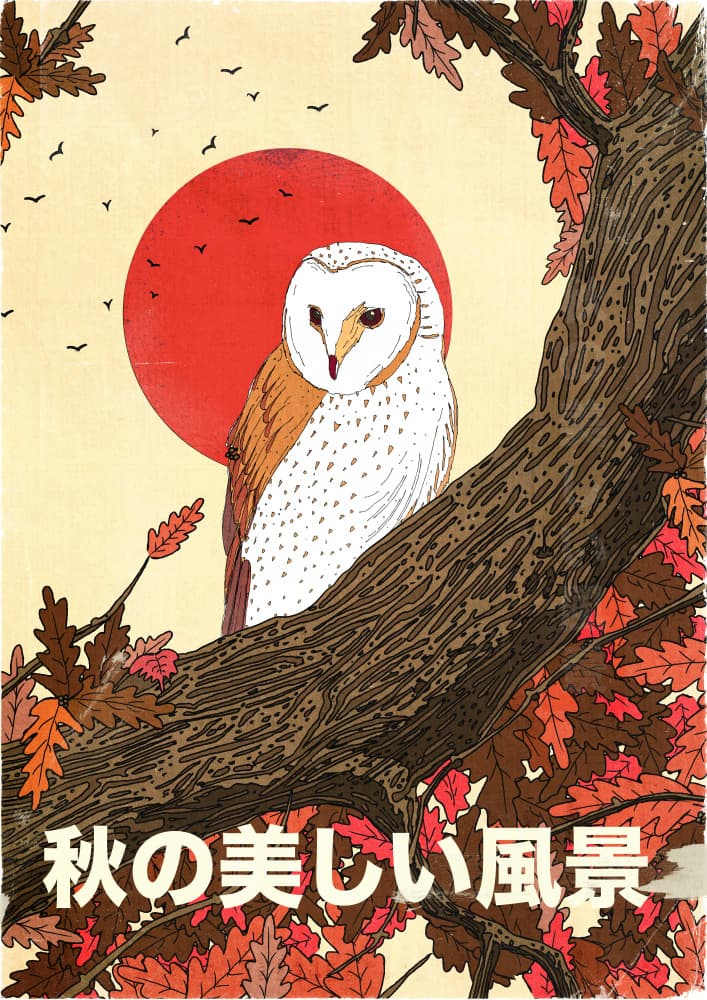Autumn Owl Red Sun by Nicholas — canvas wall art