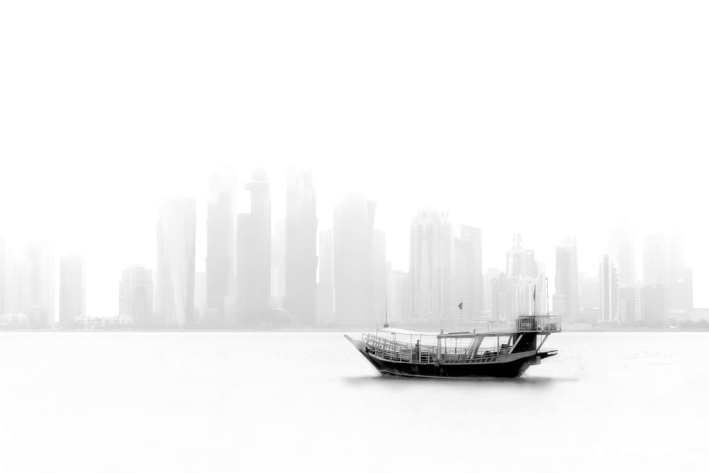 Serene Dhow Cityscape by Ahmed Lashin — canvas wall art