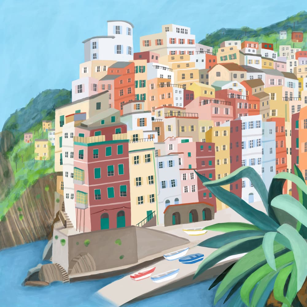 Vibrant Coastal Village by Carla Daly — canvas wall art