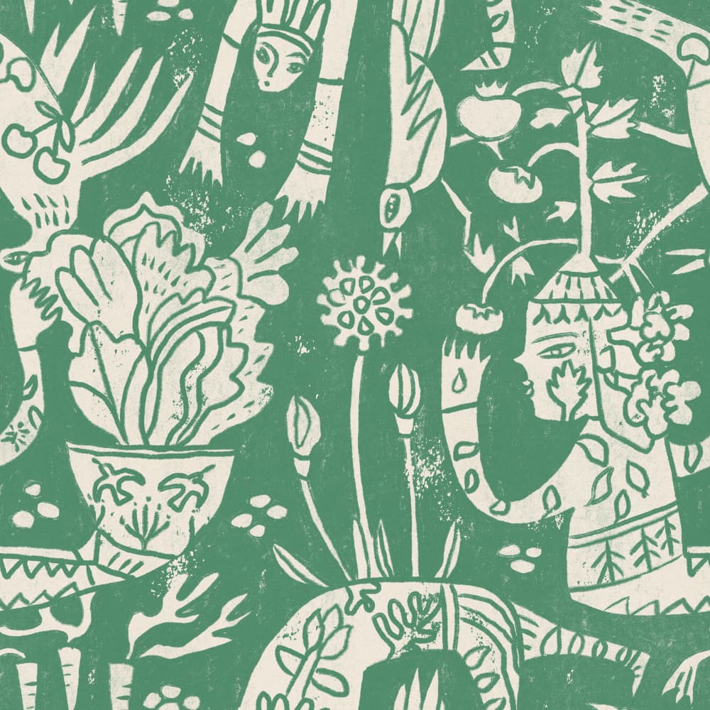 Green Garden Folk Pattern by Raipa Studio — canvas wall art