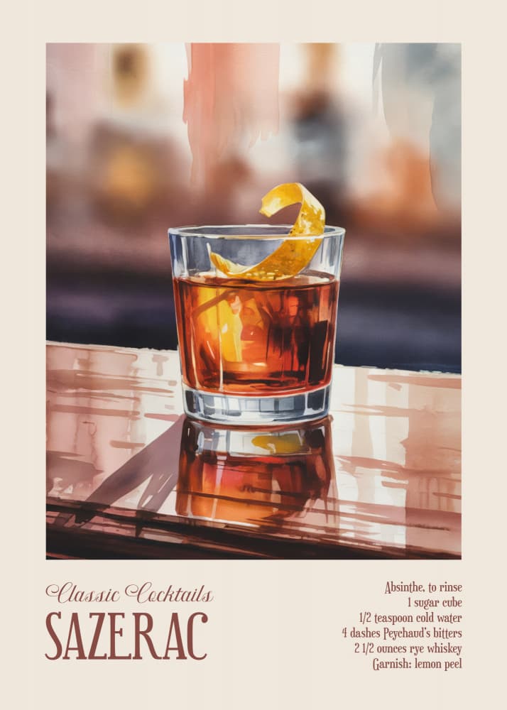 Classic Sazerac Cocktail by Andreas Magnusson — canvas wall art