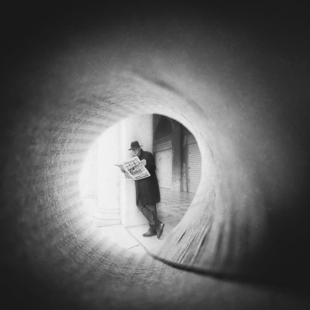 Mysterious Man Reading by Roswitha Schleicher-Schwarz — canvas wall art