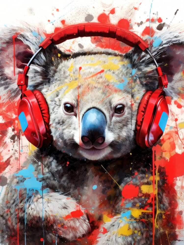 Colorful Koala Headphones by Justyna Jaszke — canvas wall art