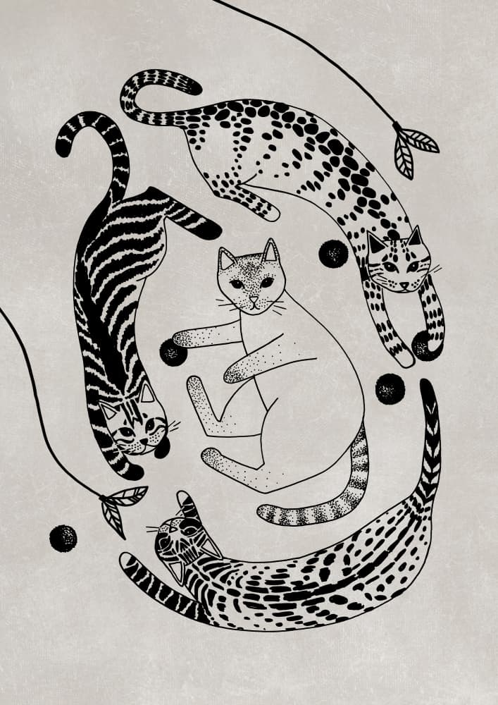 Playful Feline Patterns by Rosana Laiz Blursbyai — canvas wall art