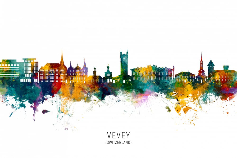 Watercolor Vevey Cityscape by Michael Tompsett — canvas wall art
