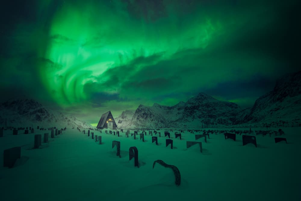 Mystical Aurora Chapel by David Martin Castan — canvas wall art