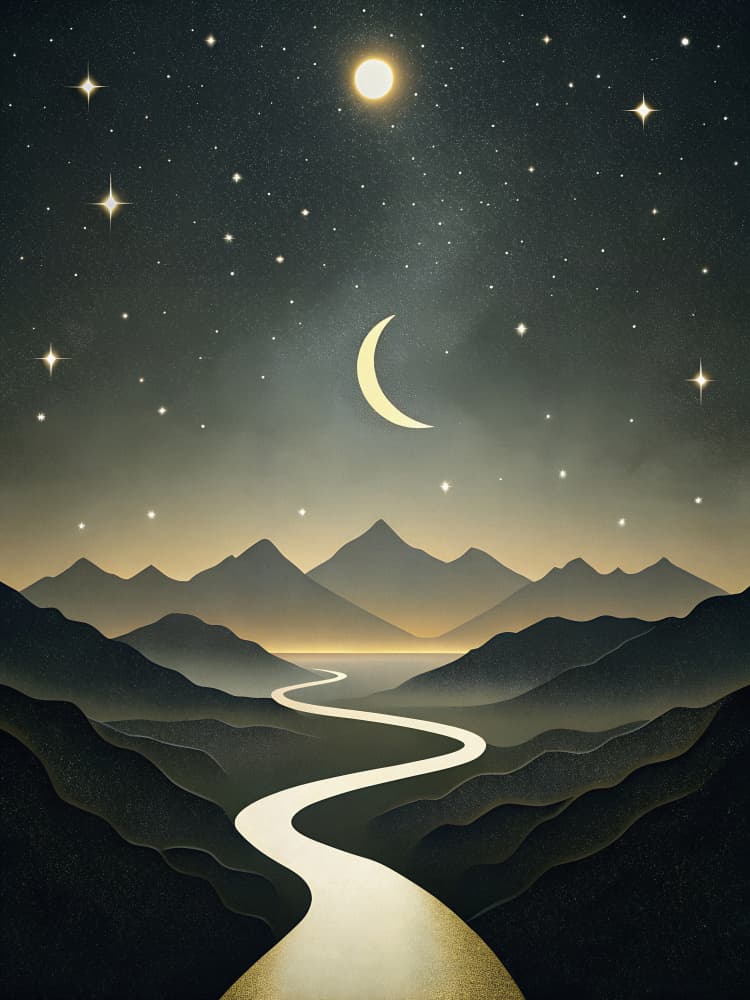 Moonlit Mountain River by Miguel Bruzual — canvas wall art