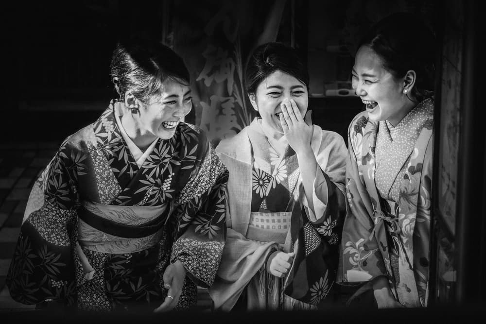 Joyful Kimono Laughter by Eiji Yamamoto — canvas wall art