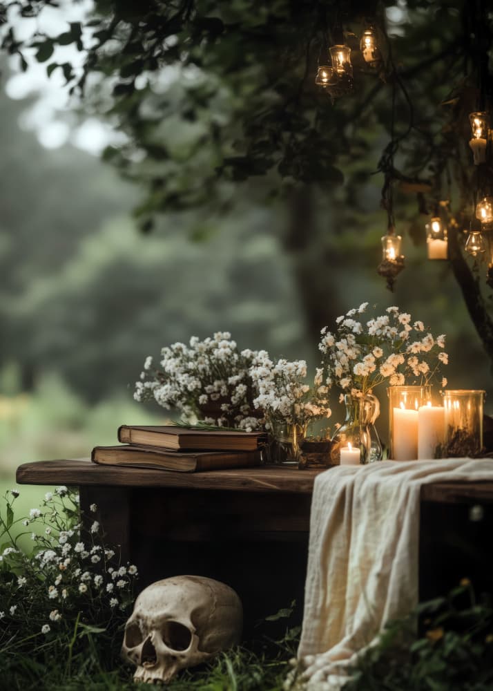 Candlelit Forest Skull by Justyna Jaszke — canvas wall art