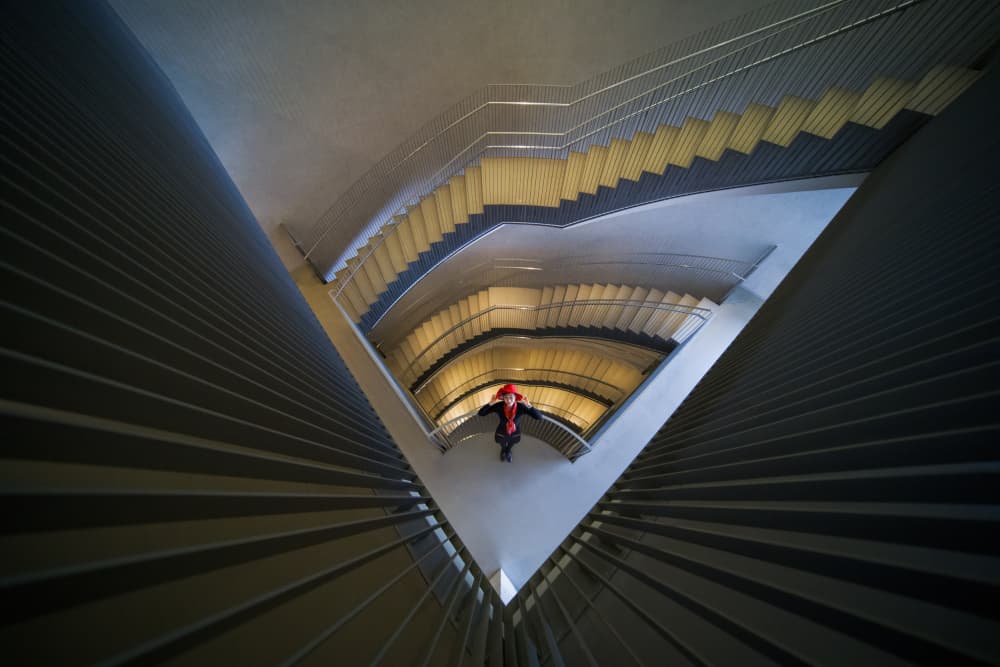 Geometric Stairs Red Figure by konglingming — canvas wall art