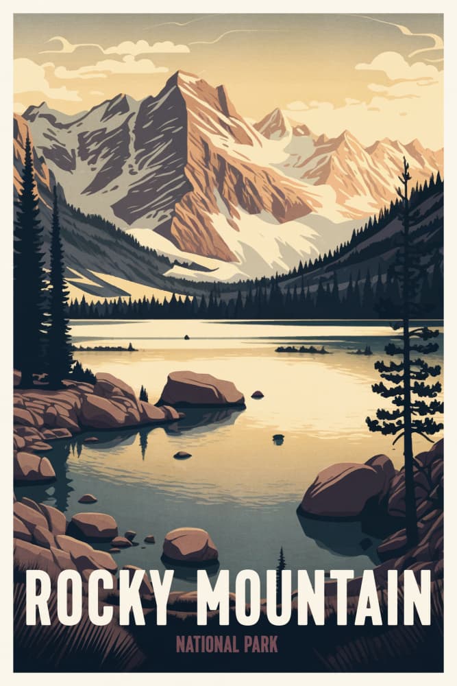 Vintage Mountain Lake Vista by thomas chedeville — canvas wall art