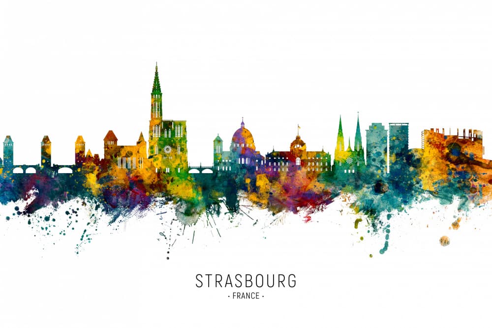 Strasbourg Cityscape Watercolor by Michael Tompsett — canvas wall art