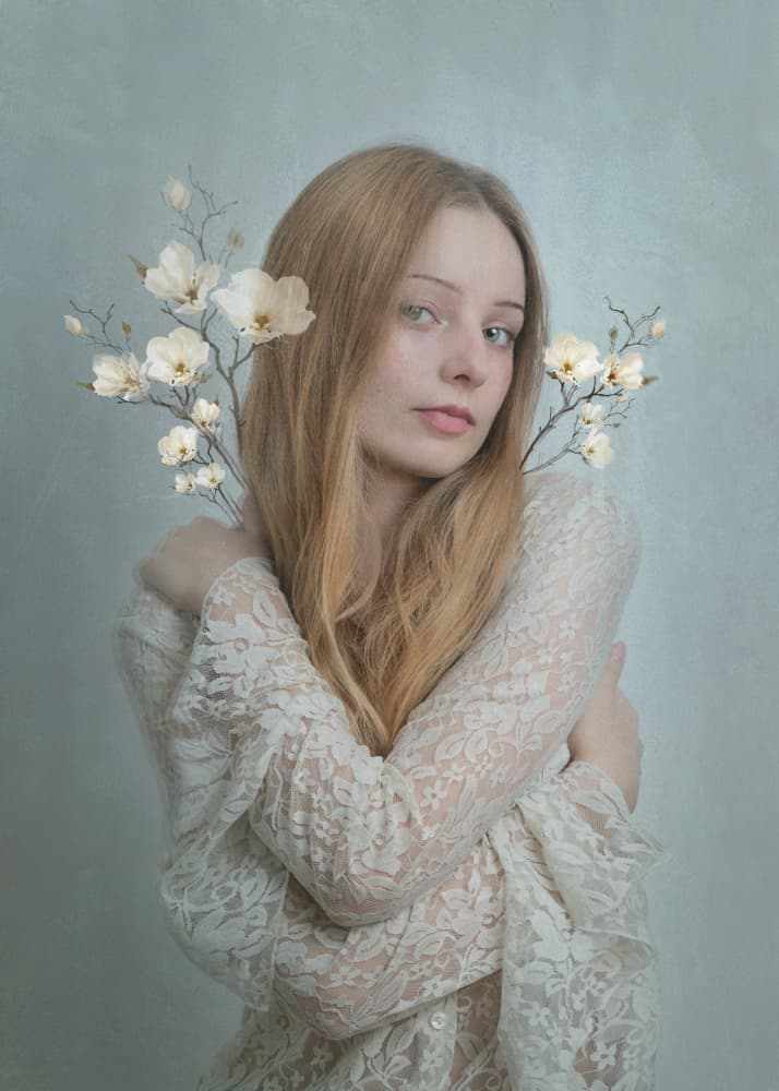 Dreamy Floral Portrait by Joanna Ras — canvas wall art