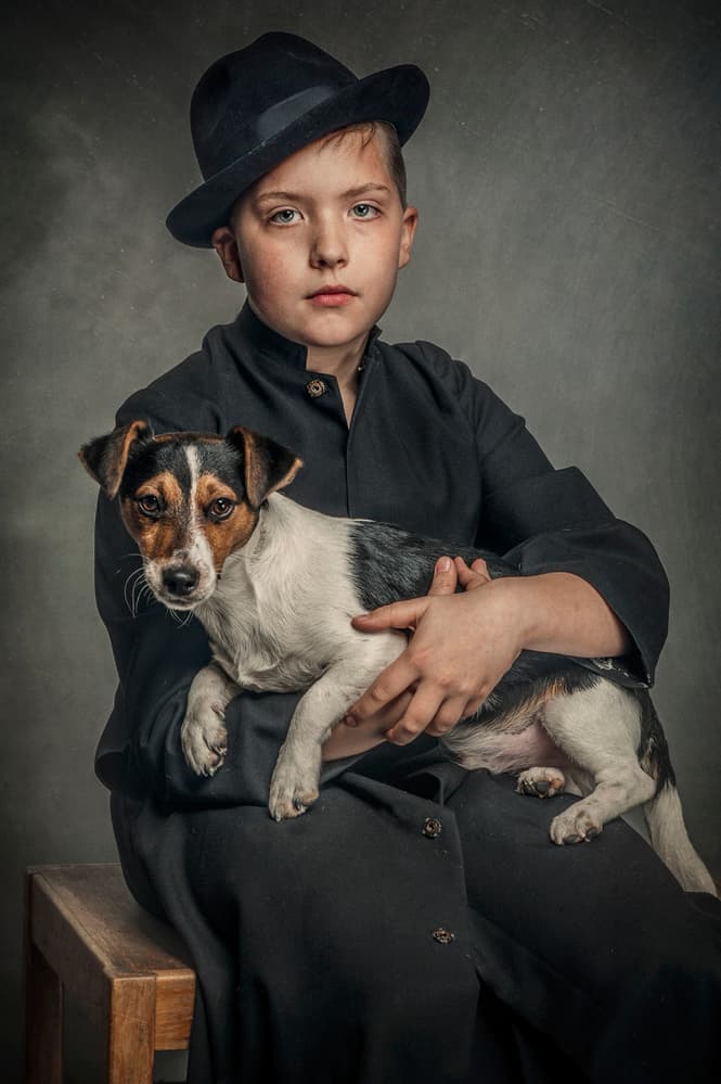 Young Boy With Dog by Monika Vanhercke — canvas wall art