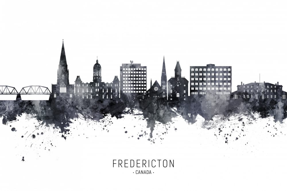 Fredericton Watercolor Skyline by Michael Tompsett — canvas wall art