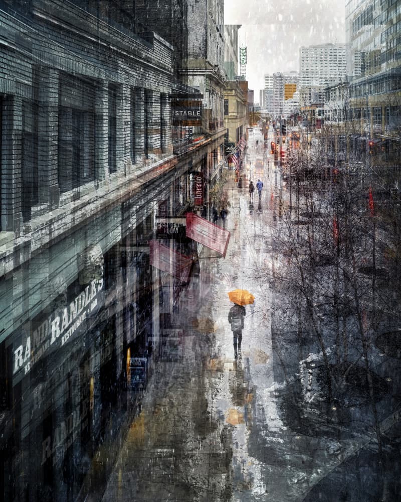Orange Umbrella Rain by Leah Guo — canvas wall art