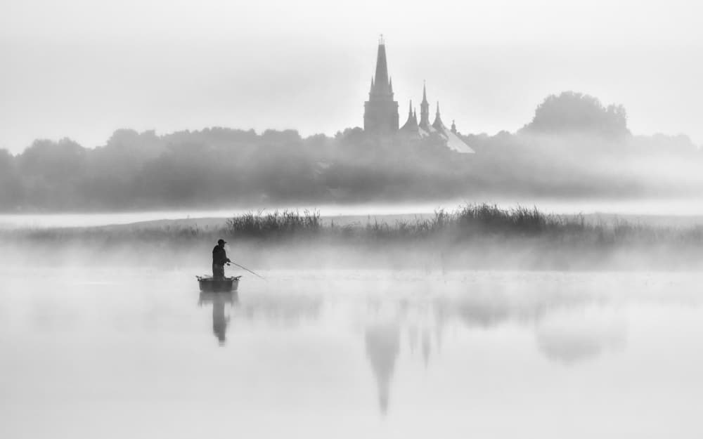 Misty Morning Fisherman by Pawel Kado — canvas wall art