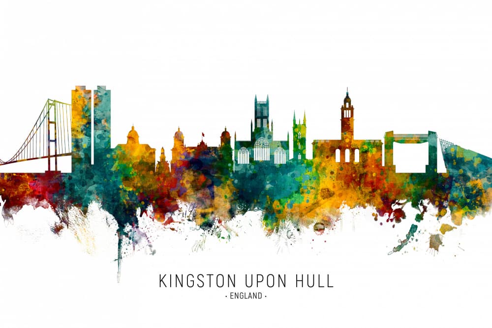 Watercolor Hull Skyline by Michael Tompsett — canvas wall art