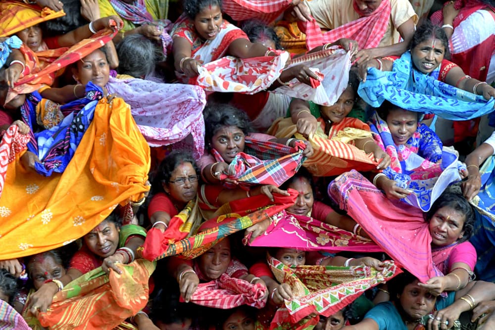 Vibrant Women's Gathering by Shaibal Nandi — canvas wall art