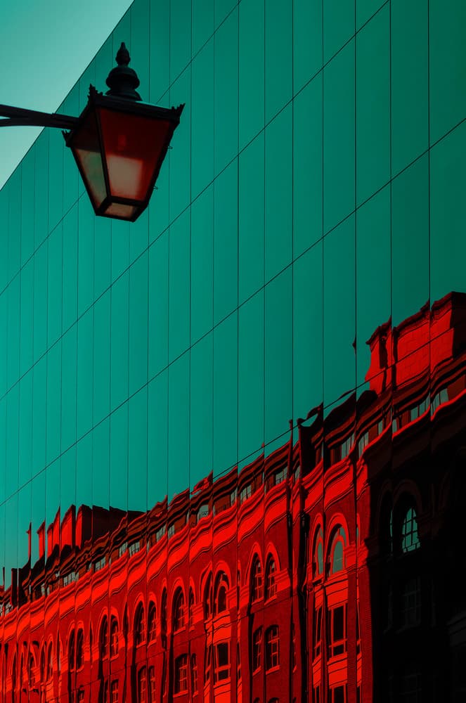 Teal Red Urban Reflection by Chris Hamilton — canvas wall art
