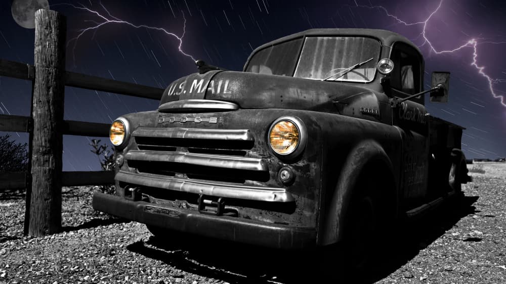 Vintage Mail Truck Lightning by Peter Schade — canvas wall art