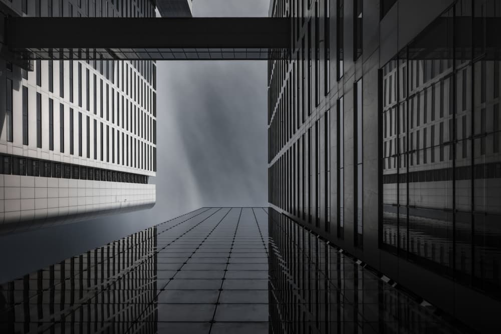 Sleek Skyscraper Perspective by Tomoshi Hara — canvas wall art