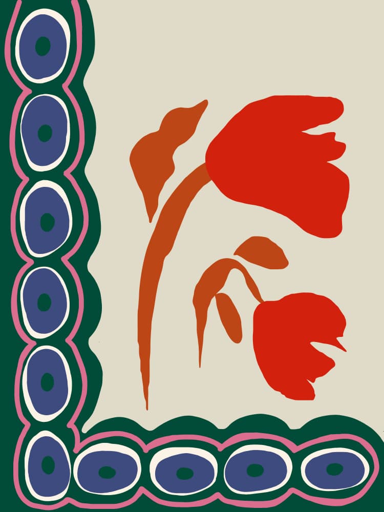 Stylized Red Flowers by Miho Art Studio — canvas wall art