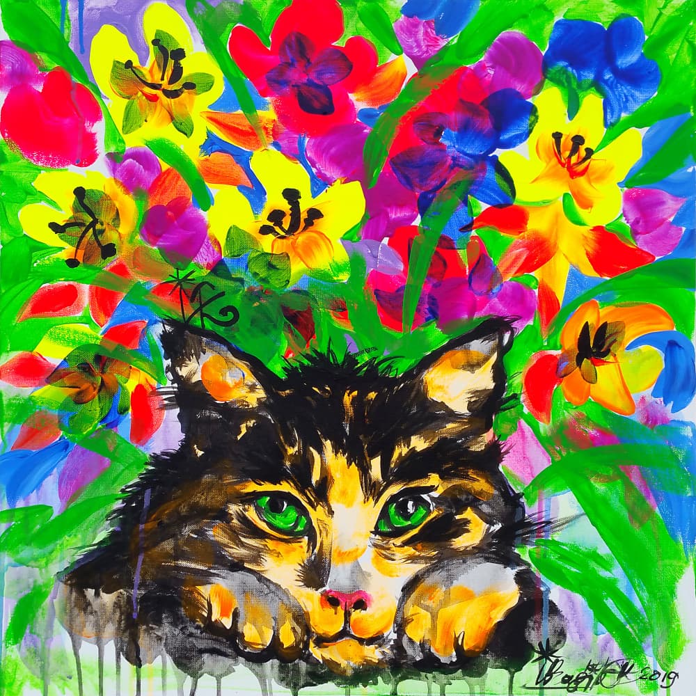 Colorful Garden Cat by Kanat Ibragimov — canvas wall art