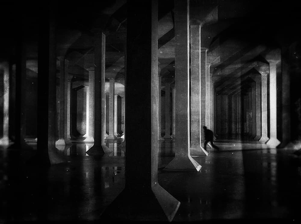 Solitary Figure Dark Hall by Holger Droste — canvas wall art