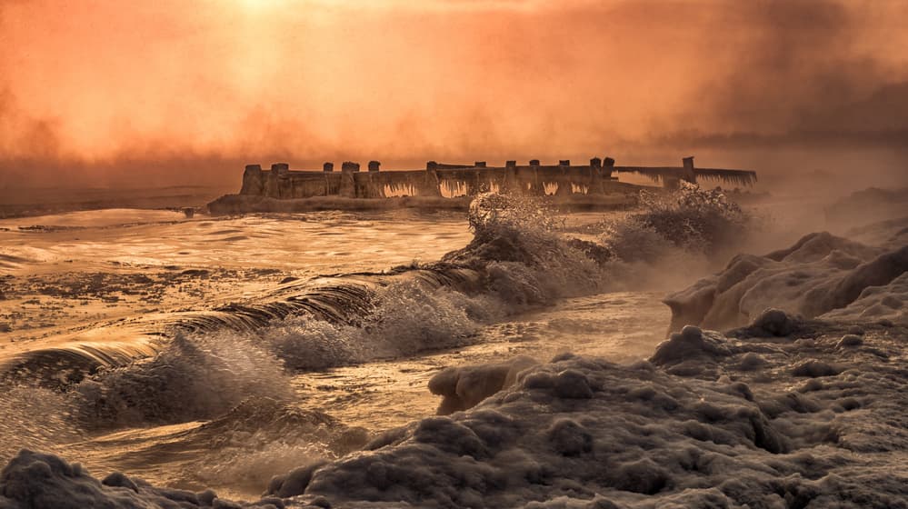 Icy Waves Golden Sky by Susan Breau — canvas wall art