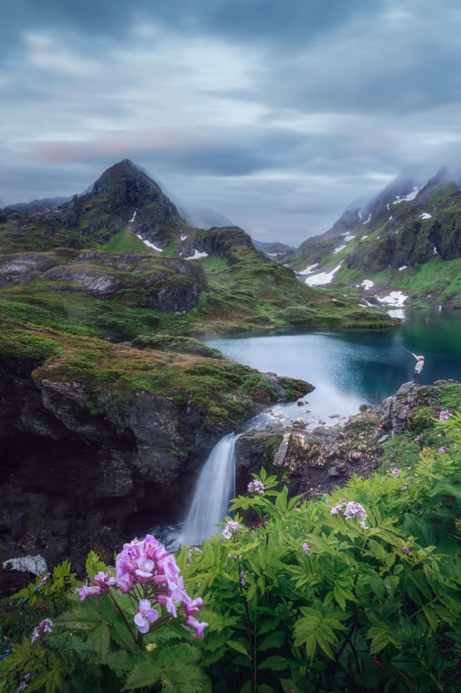 Lush Mountain Lake Waterfall by YANGYING — canvas wall art