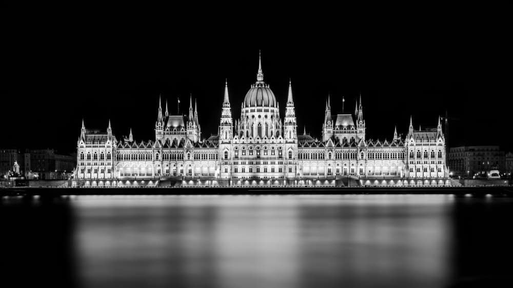 Budapest Parliament Night Reflections by Wei (David) Dai — canvas wall art