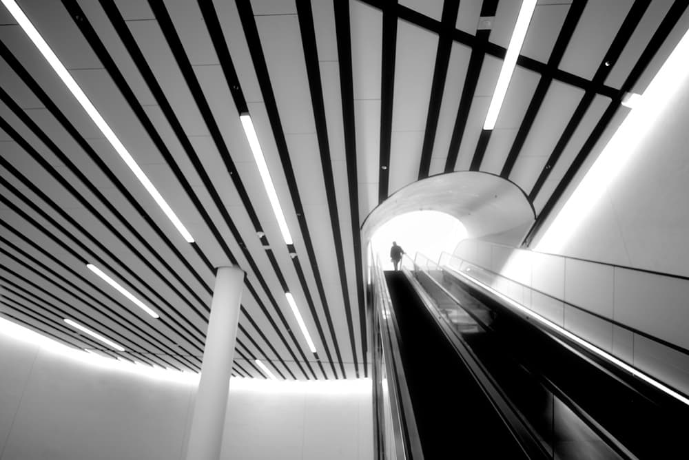 Light Tunnel Escalator by Mozart Chan — canvas wall art