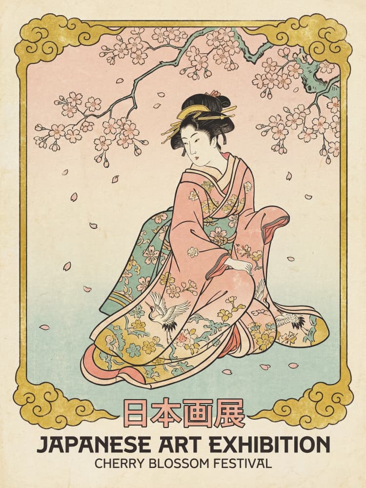 Kimono Woman Sakura Blossoms by Andreas Magnusson — canvas wall art