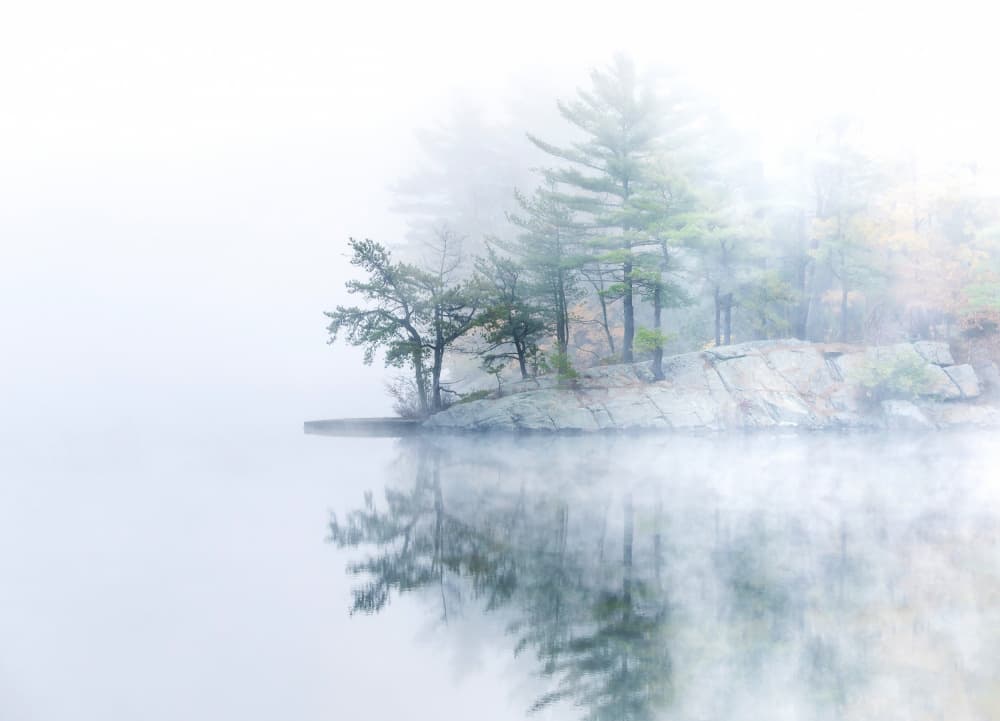 Misty Lake Reflections by Wei (David) Dai — canvas wall art