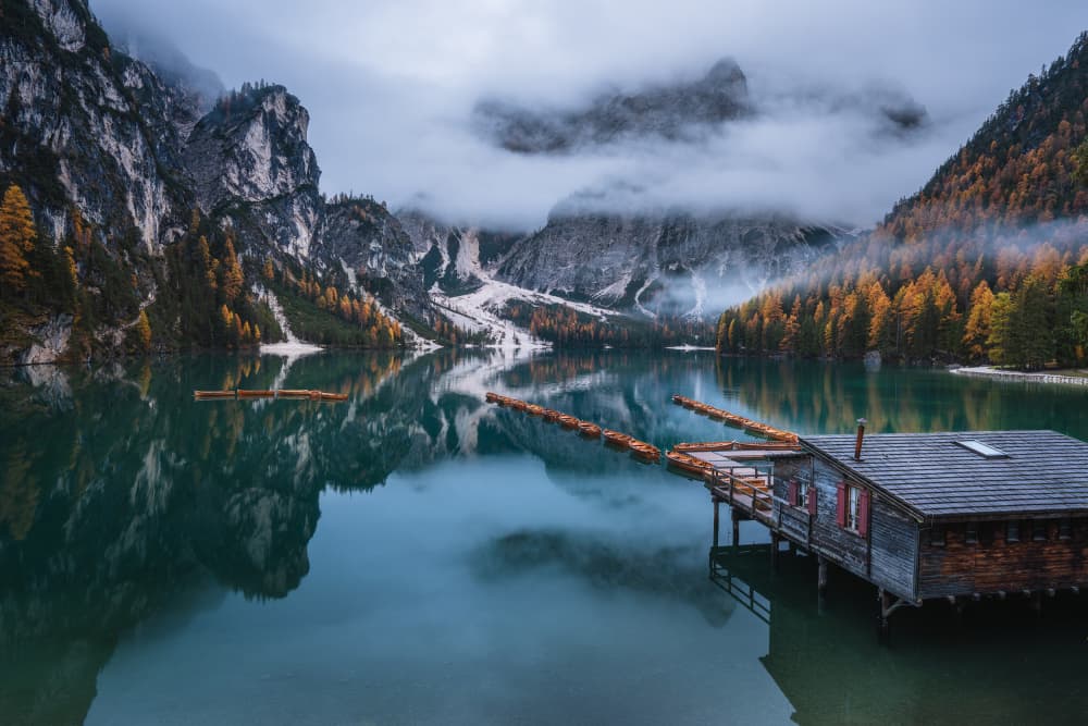 Misty Mountain Lake by Andreea Selagea — canvas wall art