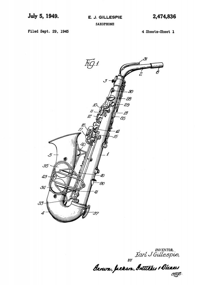 Classic Saxophone Patent by Andreas Magnusson — canvas wall art