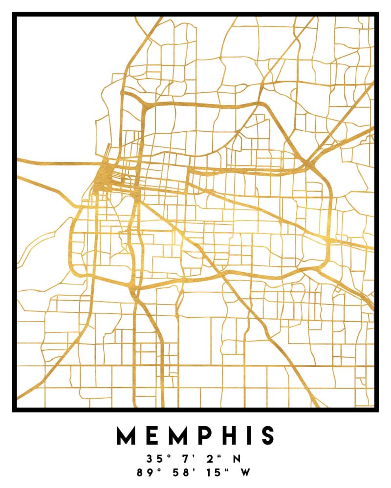 Golden Memphis City Map by Emiliano Deificus — canvas wall art