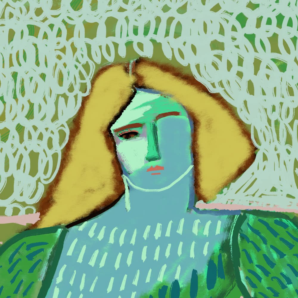 Thoughtful Green Portrait by Sharyn Bursic — canvas wall art