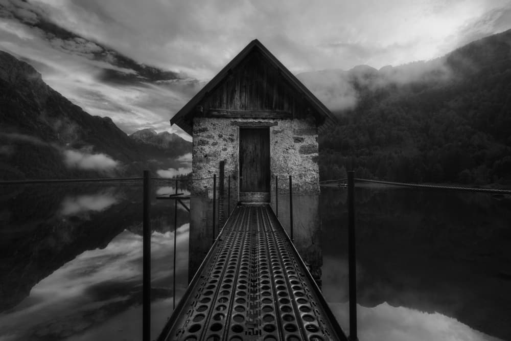 Moody Lake Boathouse by Thomas de Franzoni — canvas wall art