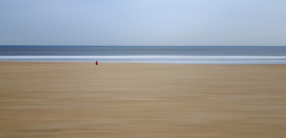 Minimalist Red Beach Horizon by Huib Limberg — canvas wall art