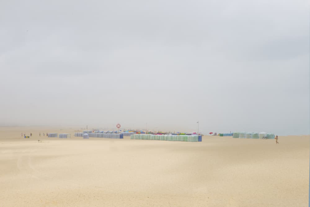 Muted Beach Huts by Juan Antonio Palacios — canvas wall art