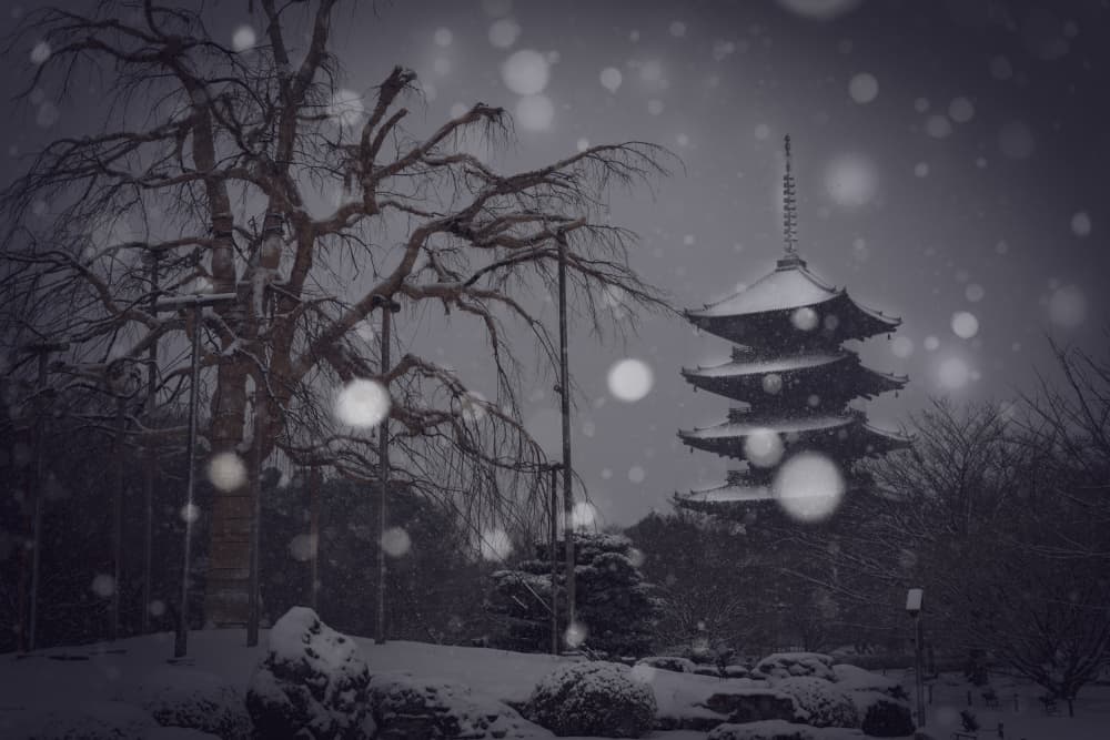 Snowy Japanese Pagoda by Masa — canvas wall art