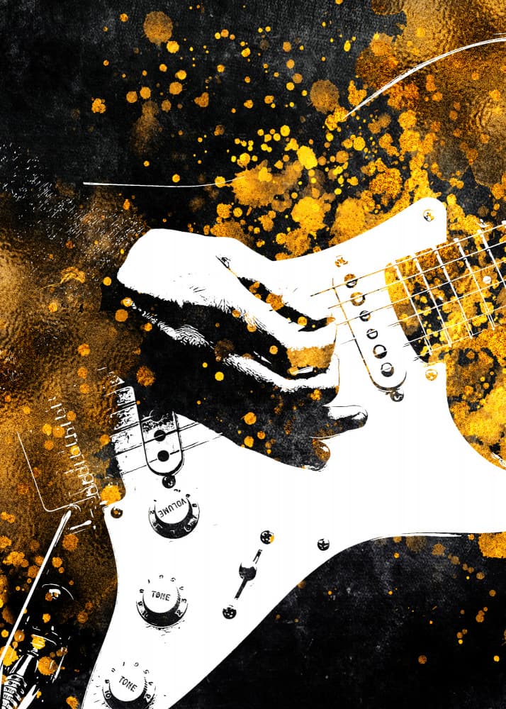 Rock Guitar Gold Splash by Justyna Jaszke — canvas wall art