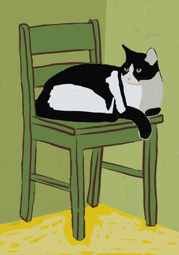 Tuxedo Cat on Green Chair by Sharyn Bursic — canvas wall art