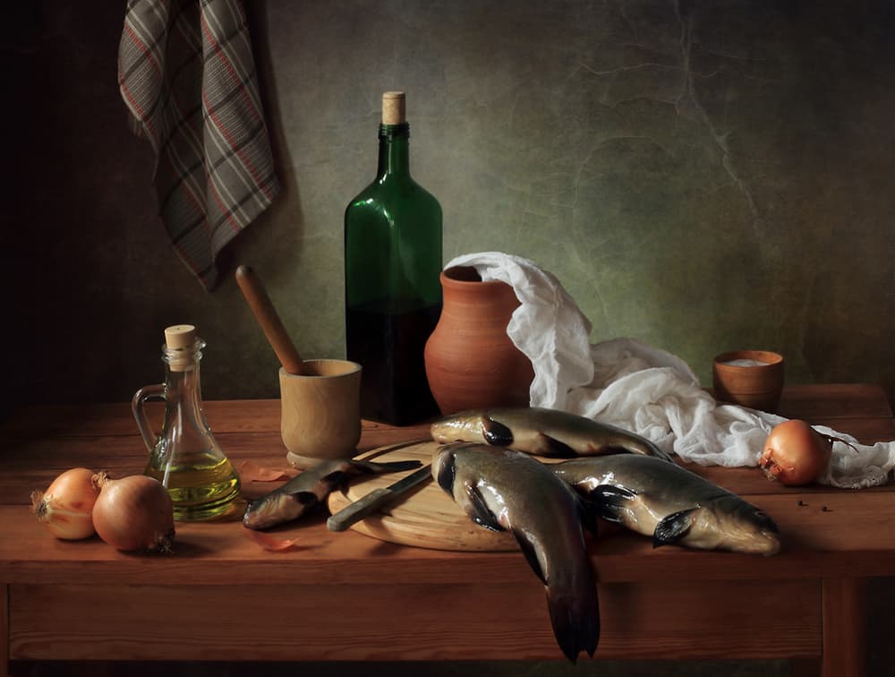 Rustic Fish Still Life by Tatyana Skorokhod — canvas wall art