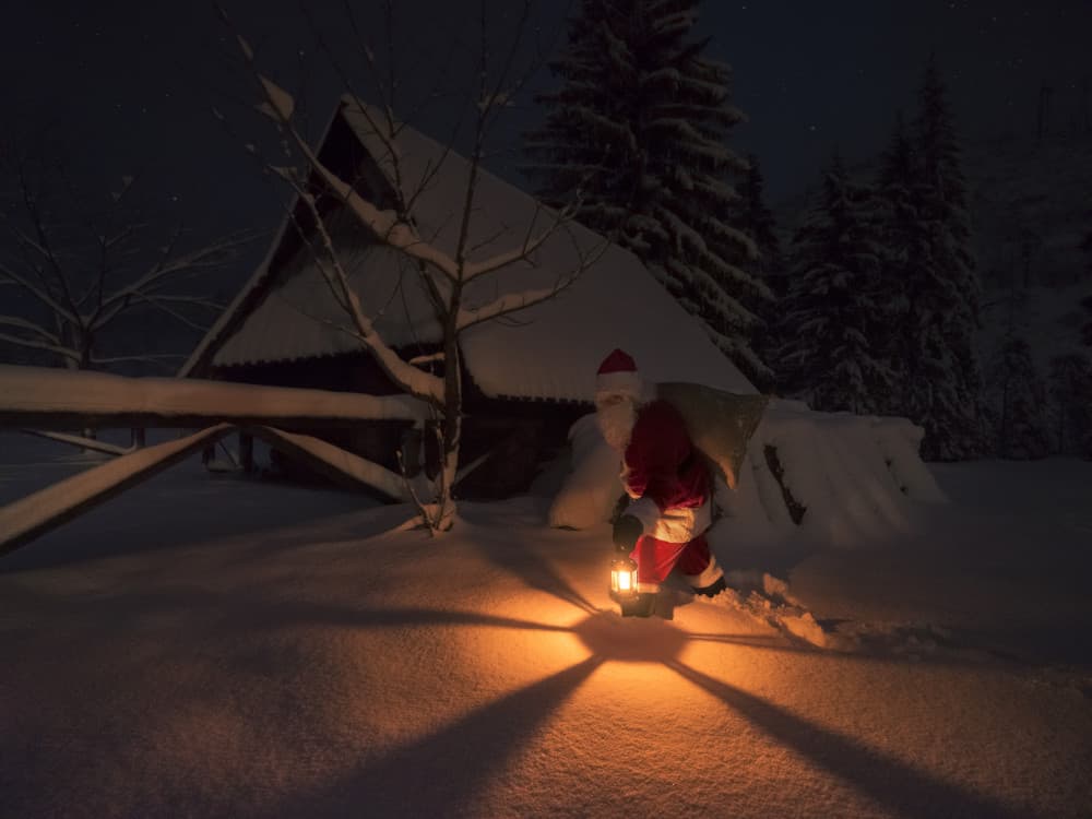 Santa's Snowy Night Walk by Karol Nienartowicz — canvas wall art